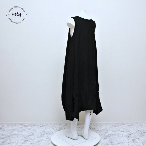 Moss Club Linen Cotton Blend Crew Neck Sleeveless Baggy Midi Dress - Picture 10 of 11